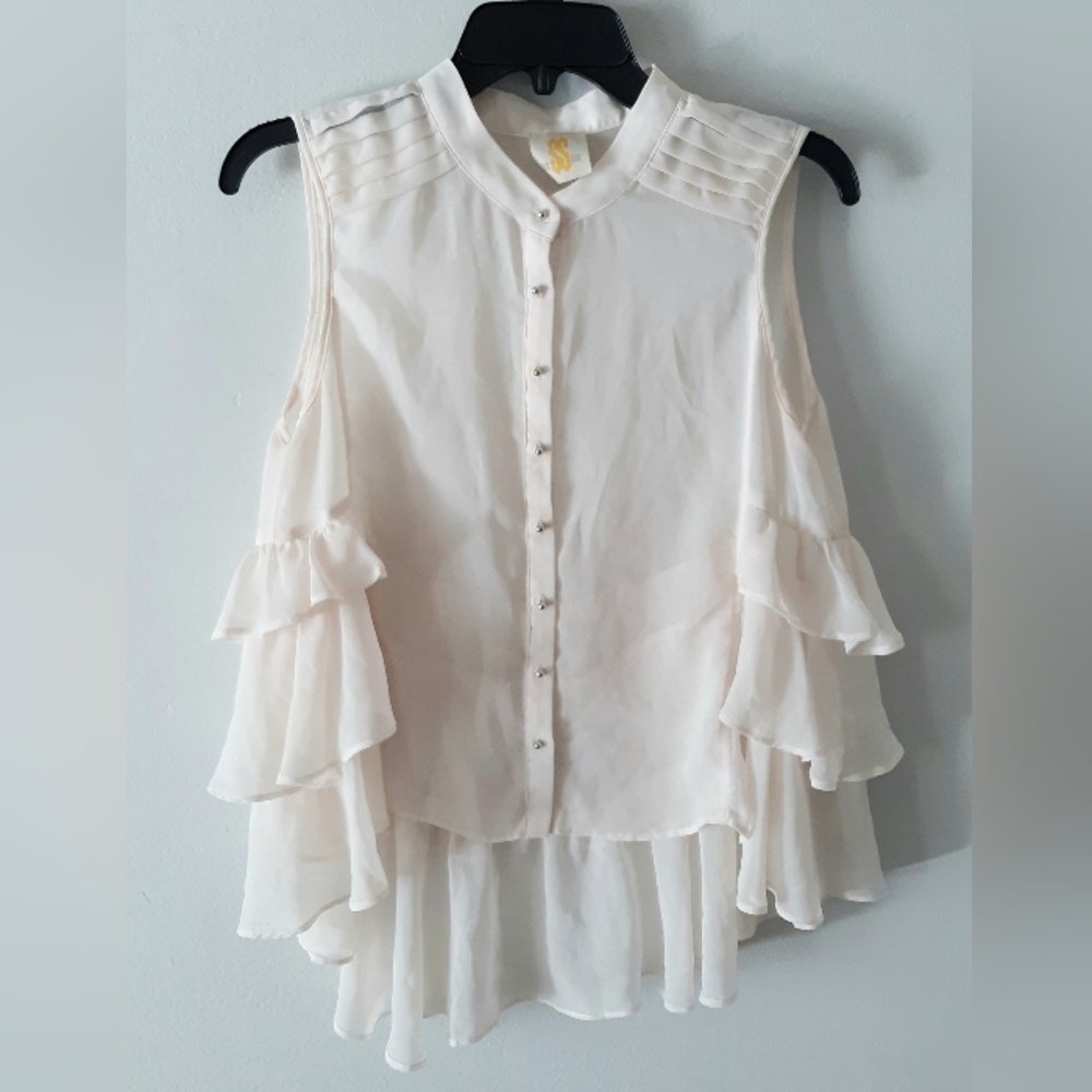 Anthropologie Ivory Ruffle Sleeveless Blouse